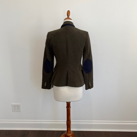 Zara olive velvet blazer with navy elbow patches - Picture 2 of 4